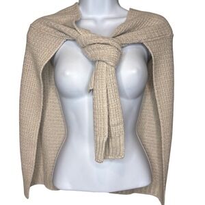 Meadow Lane Womens Beige Waffle Knit Sweater Cape Wrap One Size Old Money Preppy